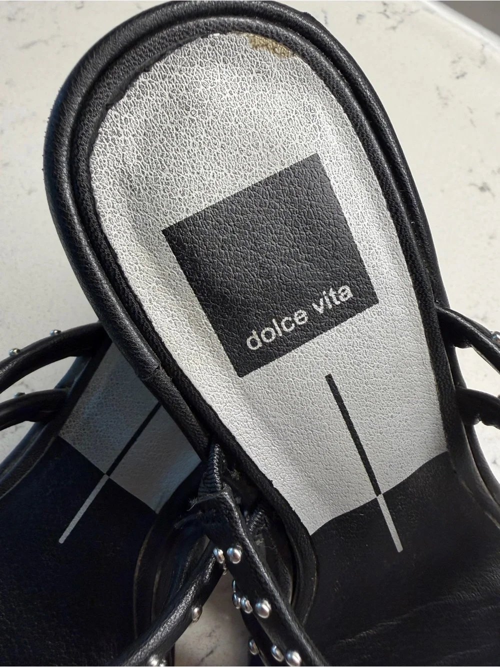Dolce Vita Black Studded Triple-Strap Block Heel Slides
